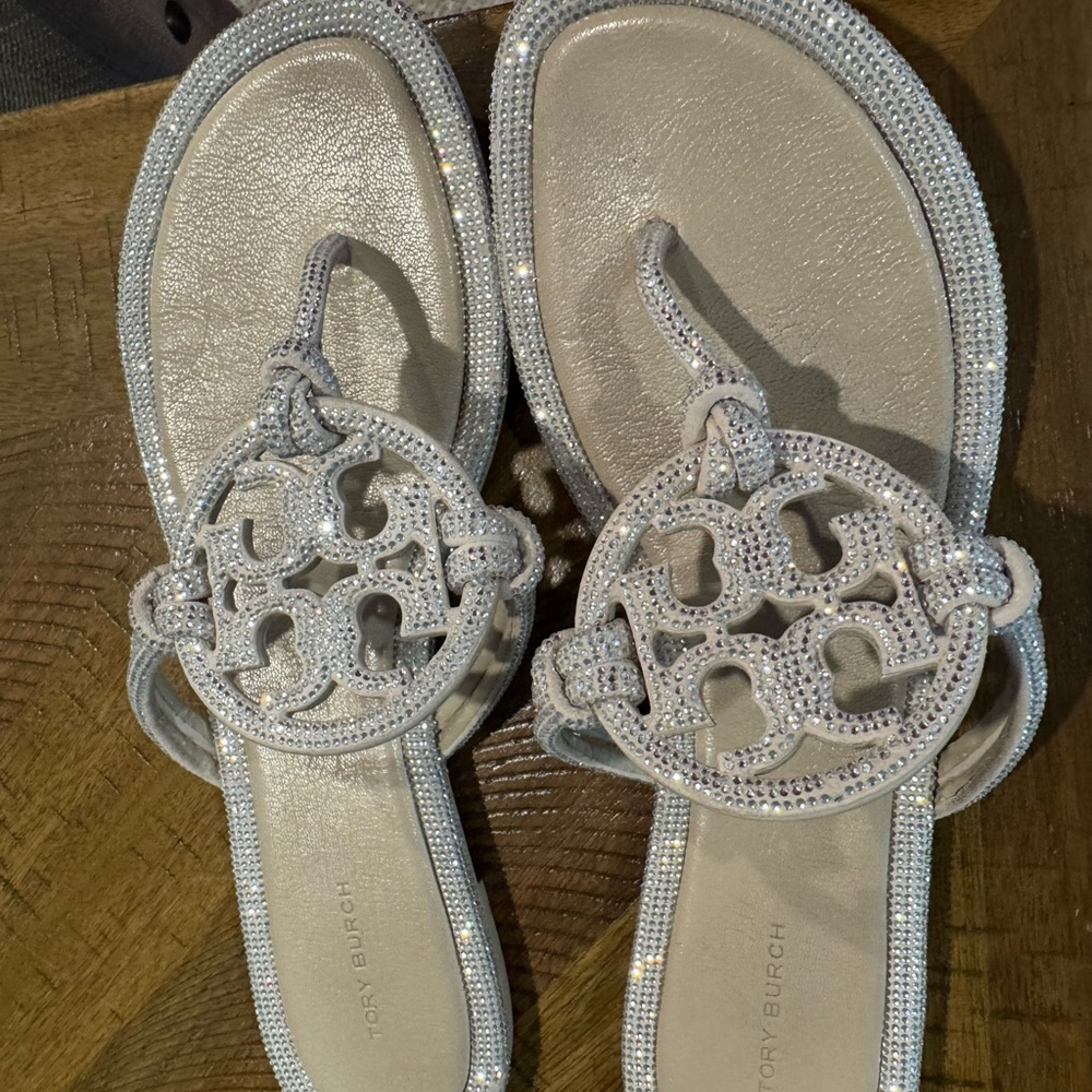Tory Burch Silver Rhinestone Slipper
